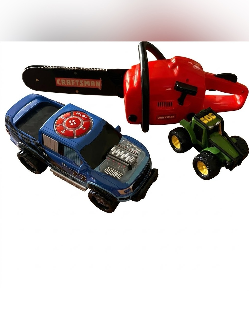 Toy Lot Craftsman Chainsaw John Deere Tractor Blue Pickup Truck All With Sound